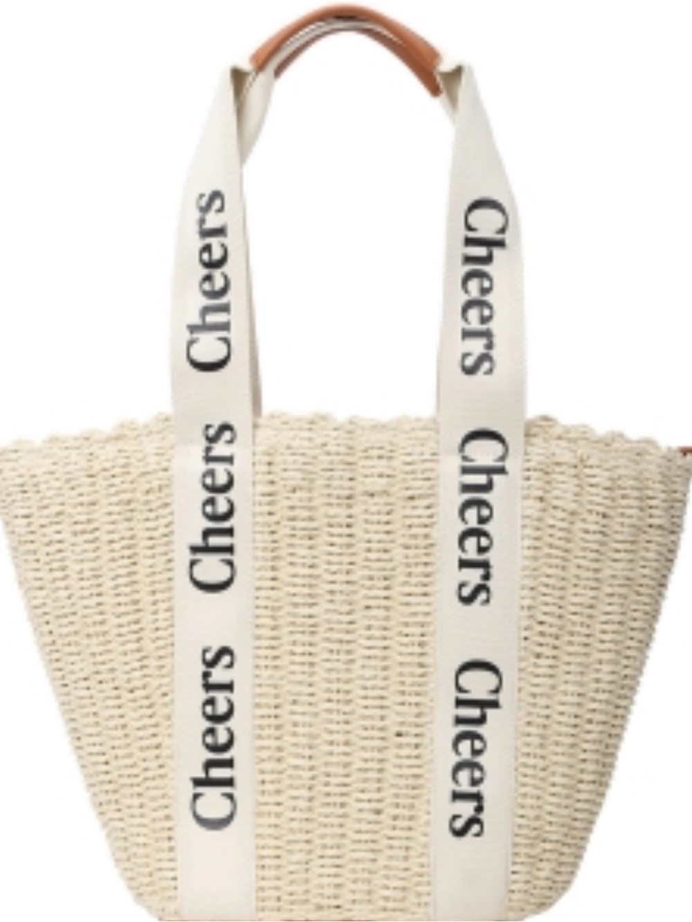 NWT Classic Fashion, Crème, Straw Tote Bag with Cheers Branded Canvas Straps